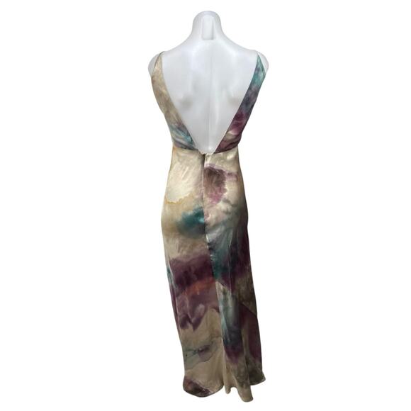 Zara Multicolor Tie Dye Satin Sleeveless Cami Camisole Maxi Tank Slip Dress XS - Picture 2 of 5